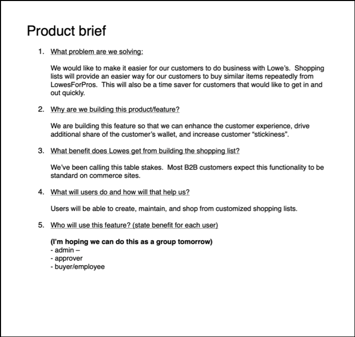 A product brief for product design - The Triangle Offense