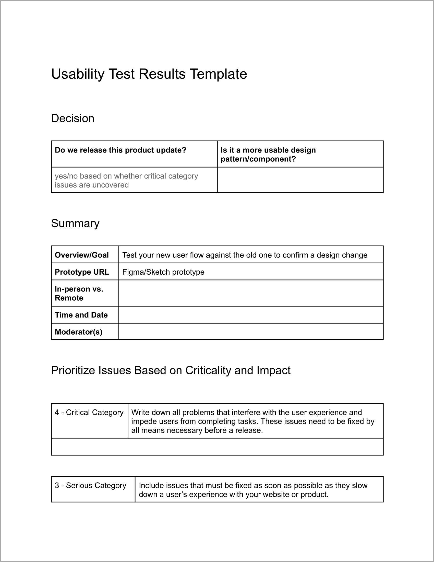 Usability Test Results Template Page 1 - The Triangle Offense